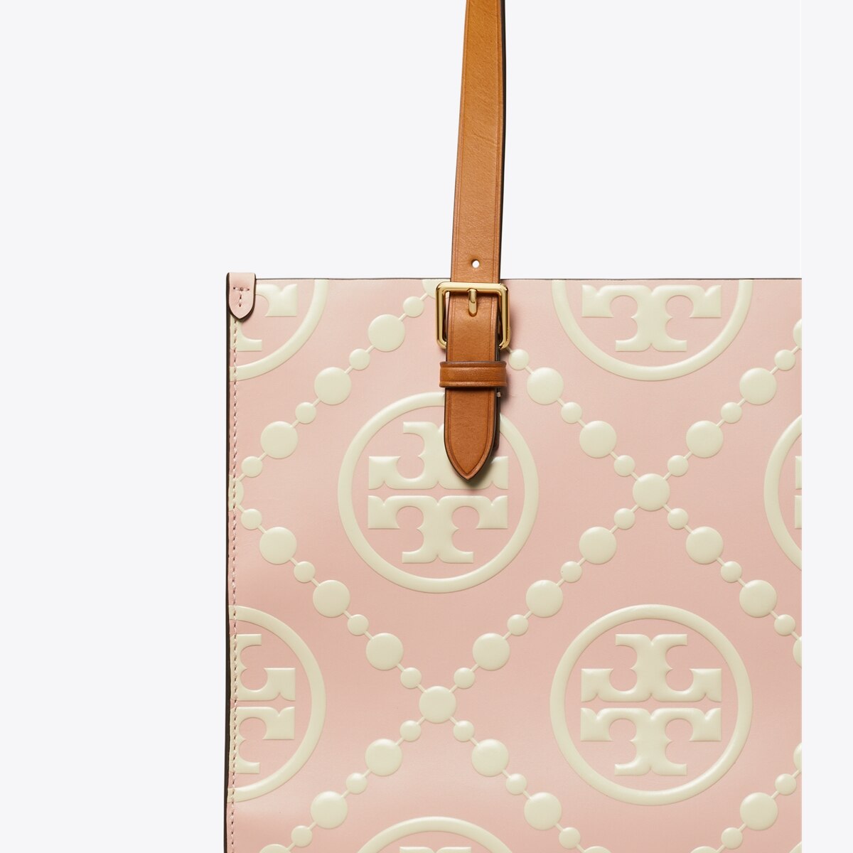 Small T Monogram Contrast Embossed Tote in pink, size OS