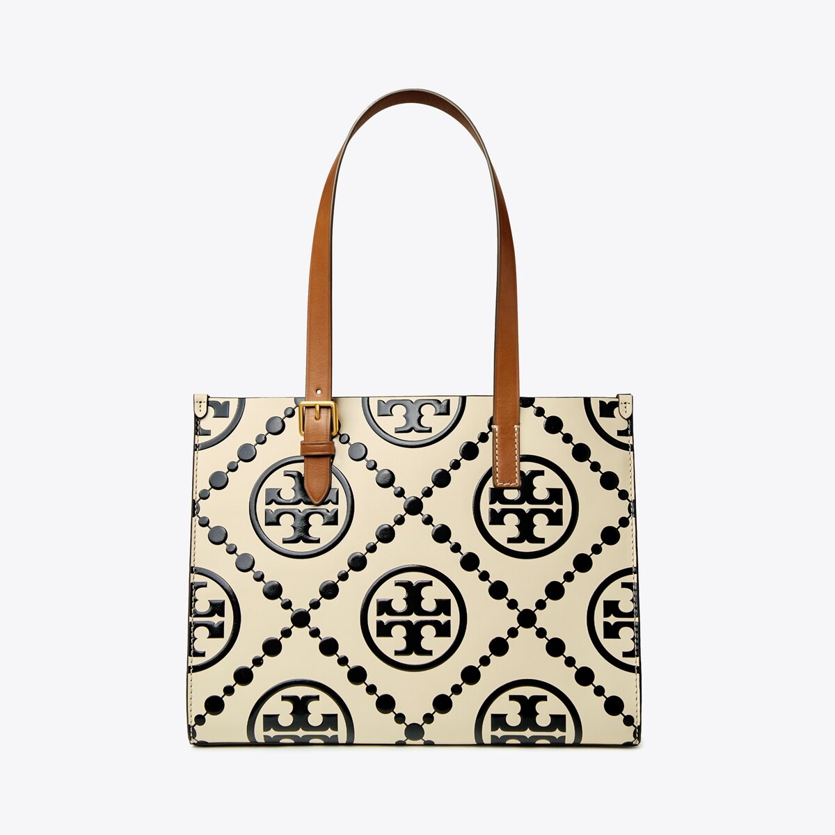 Small T Monogram Contrast Embossed Tote in black, size OS