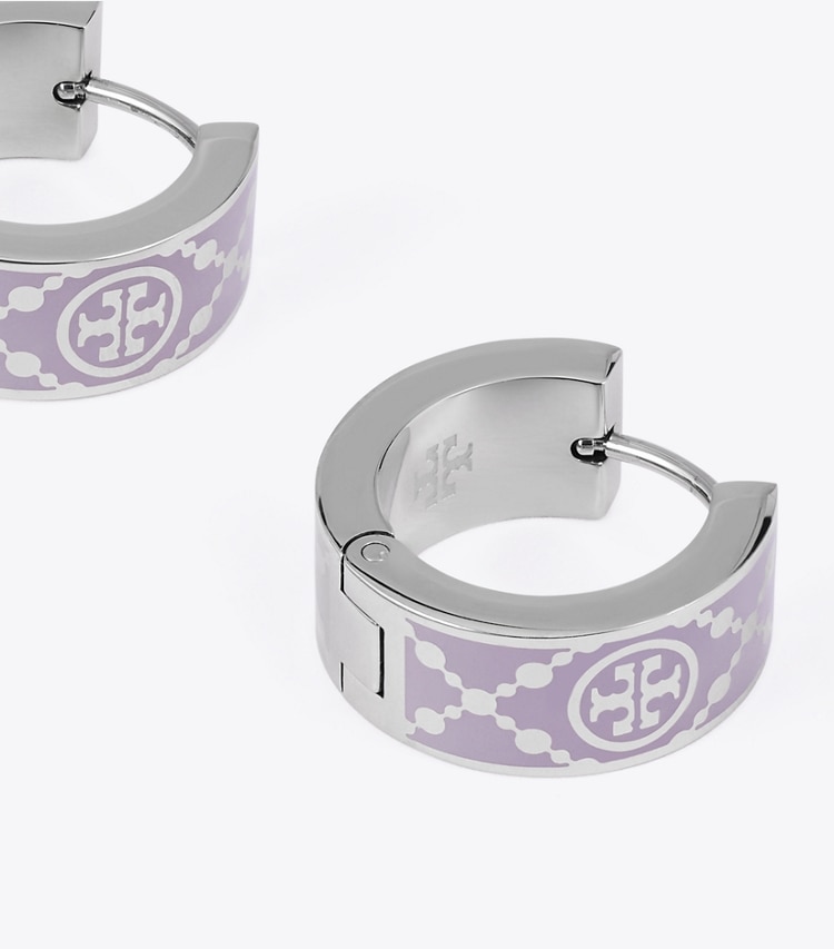 Tory Burch designer earrings Small T Monogram Hoop Earring in Platinum / Lilac detail