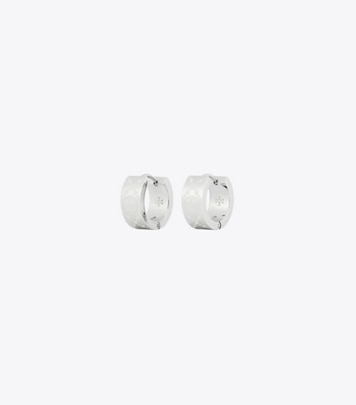 Tory Burch designer earrings Small T Monogram Hoop Earring in Tory Silver / Ivory front