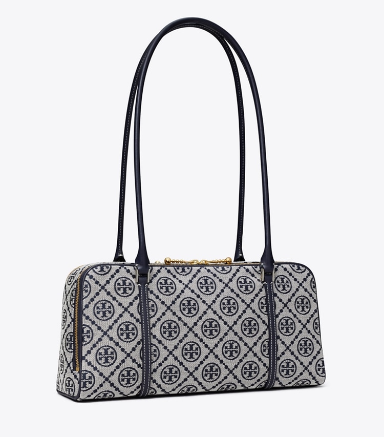 Tory Burch designer shoulder bags Small T Monogram Marshmallow Satchel in Tory Navy angle
