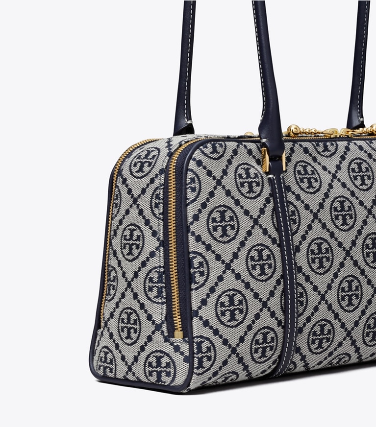 Tory Burch designer shoulder bags Small T Monogram Marshmallow Satchel in Tory Navy angle