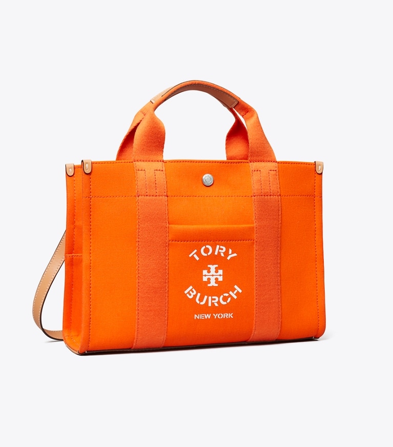 Tory Burch designer tote bags Small Tory Tote in Tangerine angle