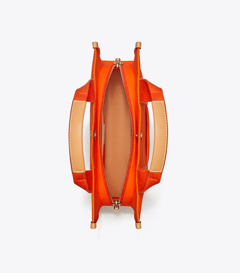 Tory Burch designer tote bags Small Tory Tote in Tangerine angle