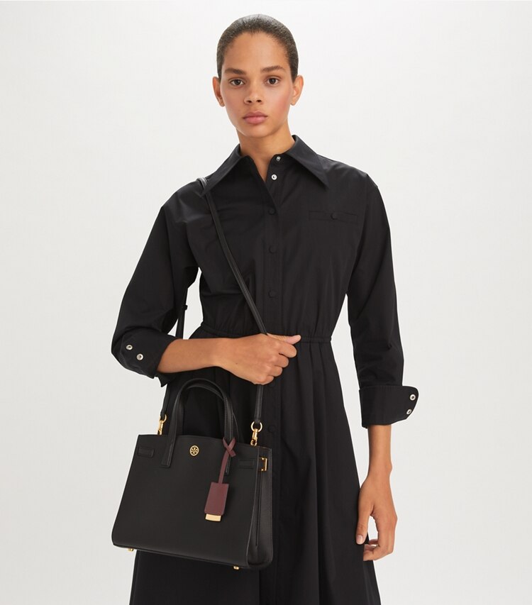 Tory Burch designer satchels Small Walker Satchel in Black accessory on model