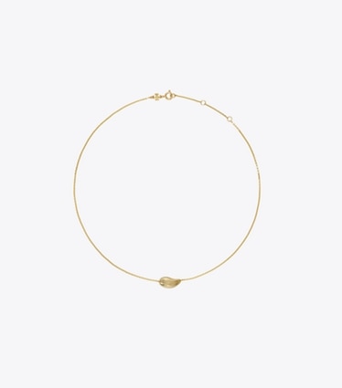 Tory Burch designer ネックレス ウェーブ スモール ペンダント in Light Brass front