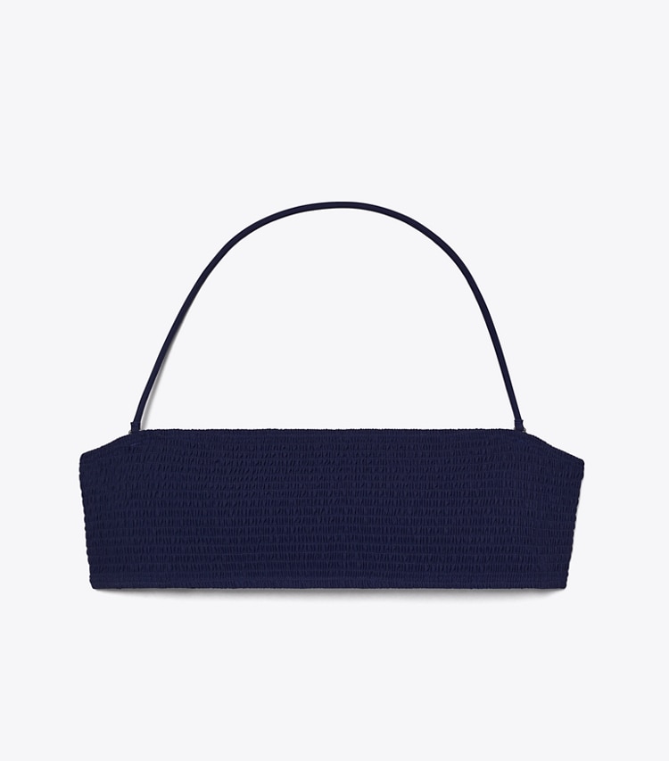 Tory Burch designer two pieces Smocked Bandeau Bikini Top in Medium Navy front