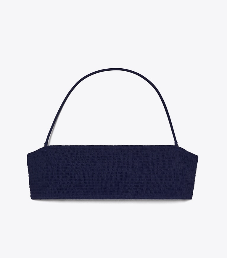 Tory Burch designer two pieces Smocked Bandeau Bikini Top in Medium Navy front