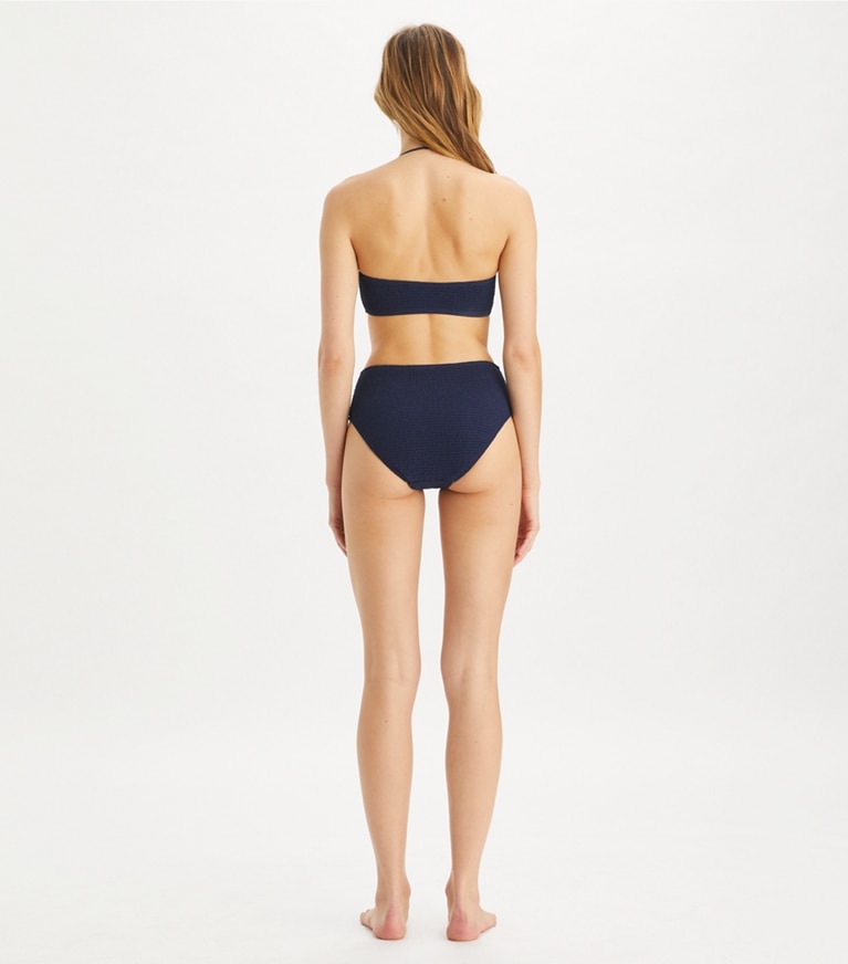 Tory Burch designer two pieces Smocked Bandeau Bikini Top in Medium Navy front