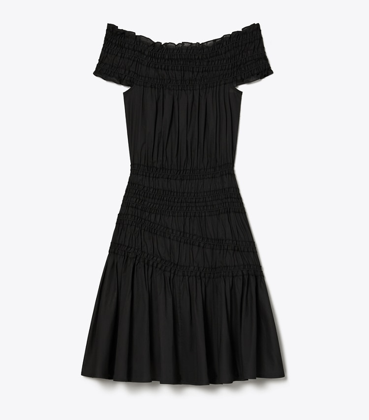 Tory Burch designer coverups Smocked Cotton Dress in Black front
