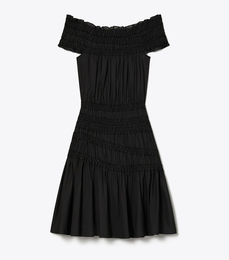 Tory Burch designer coverups Smocked Cotton Dress in Black front