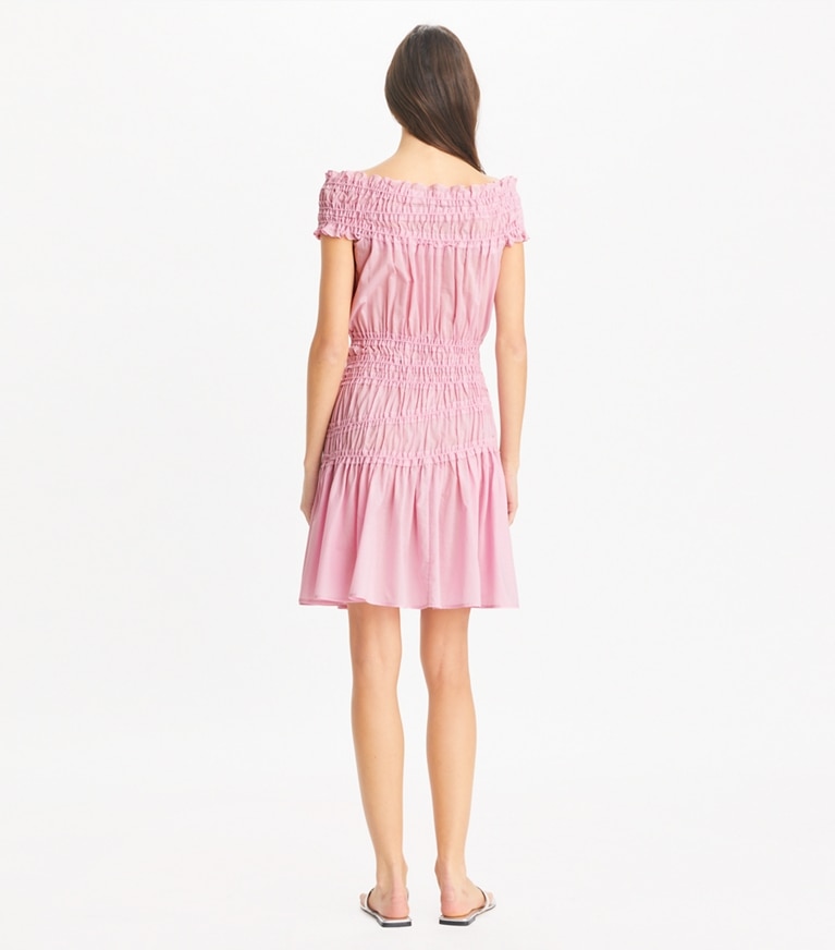 Tory Burch designer coverups Smocked Cotton Dress in Light Pink front