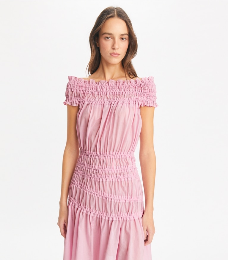 Tory Burch designer coverups Smocked Cotton Dress in Light Pink front