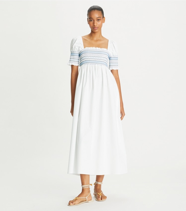 Smocked Cotton Midi Dress: Women's Designer Coverups | Tory Burch