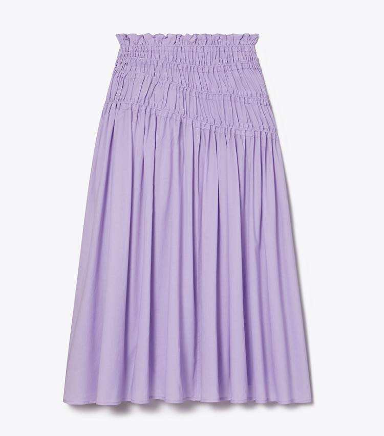 Tory Burch designer coverups Smocked Cotton Skirt in Lilac Frost front
