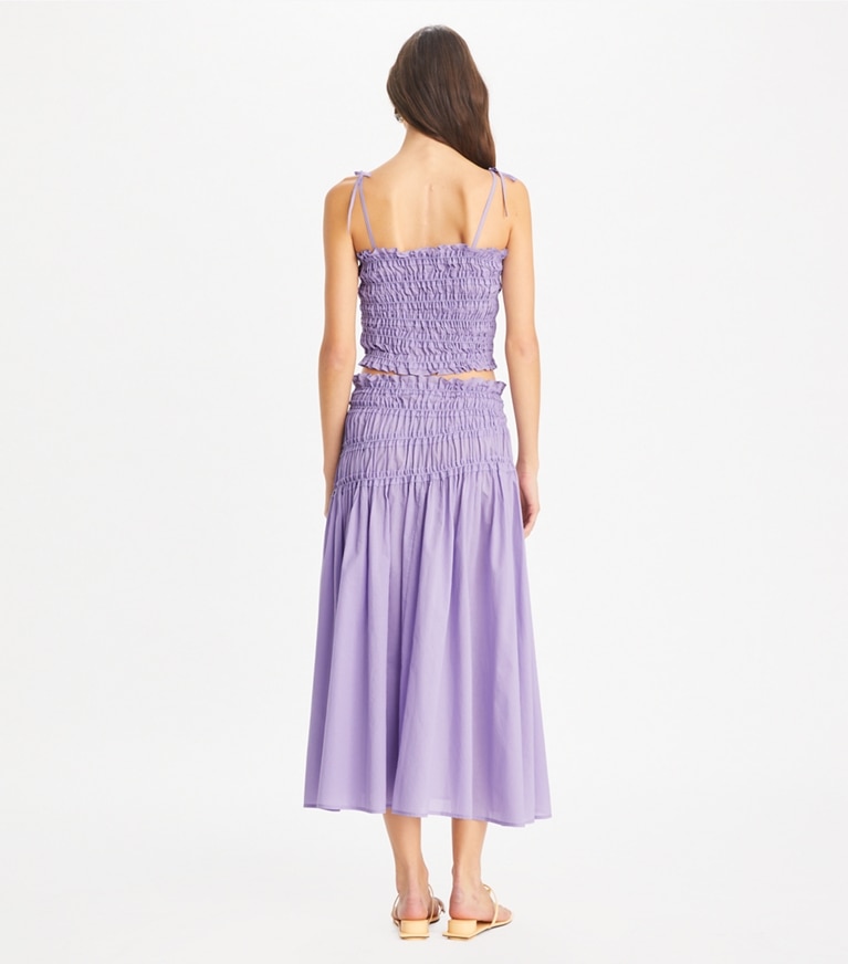 Tory Burch designer coverups Smocked Cotton Skirt in Lilac Frost front