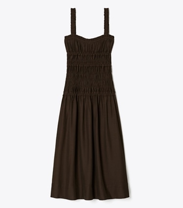 Tory Burch designer coverups Smocked Dress in Deep Chocolate front