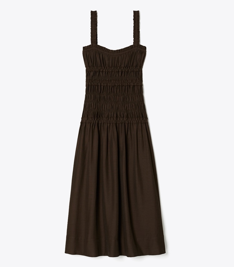 Tory Burch designer coverups Smocked Dress in Deep Chocolate front