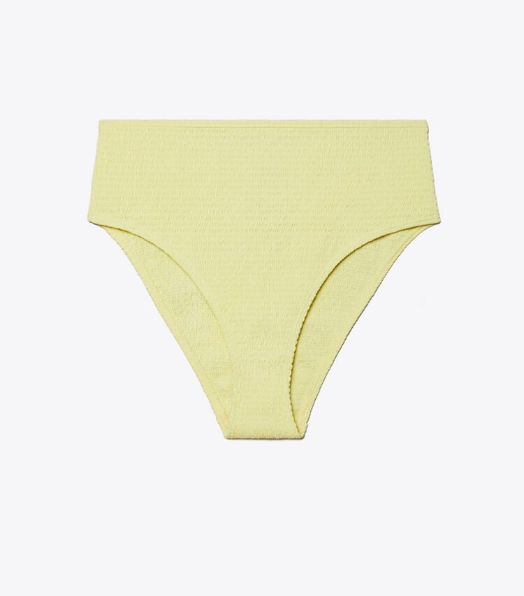 Tory Burch designer two pieces Smocked High-Leg High-Waisted Bikini Bottom in Lumen front
