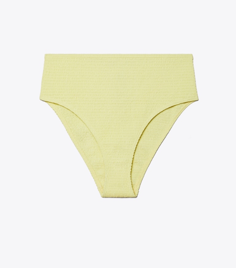 Tory Burch designer two pieces Smocked High-Leg High-Waisted Bikini Bottom in Lumen front