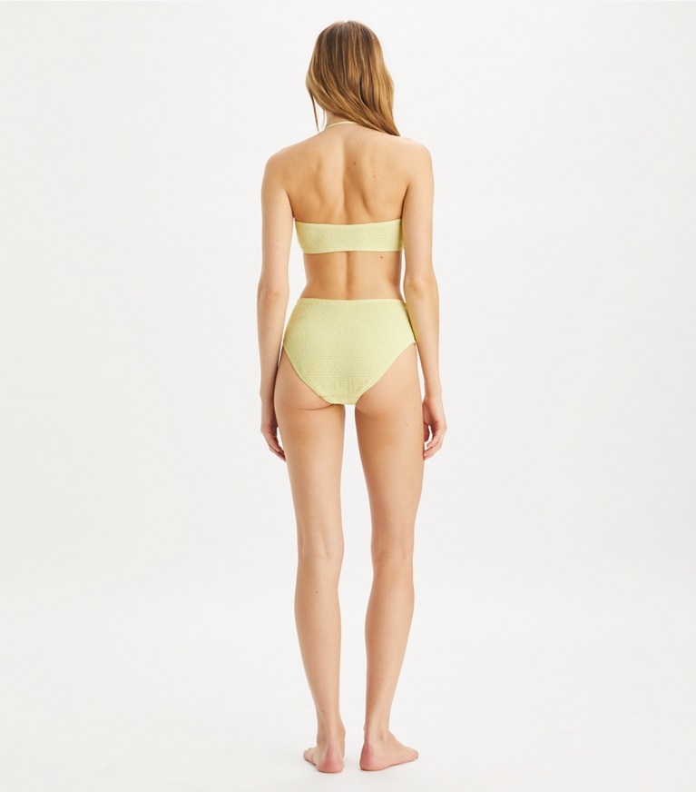Tory Burch designer two pieces Smocked High-Leg High-Waisted Bikini Bottom in Lumen front