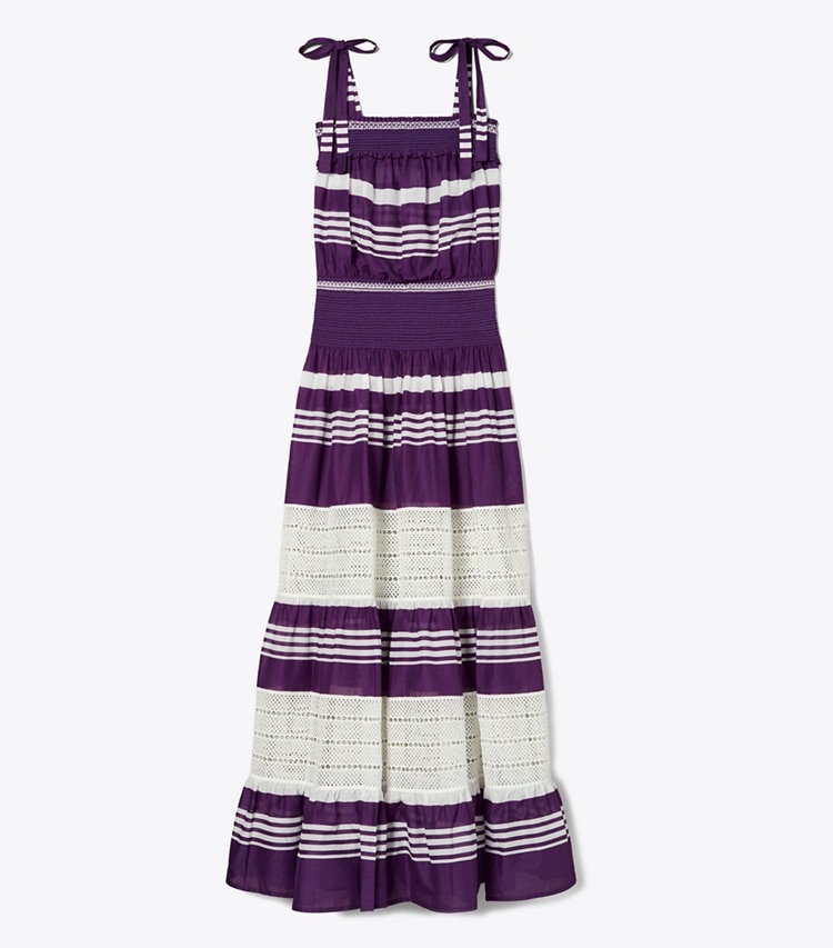 Tory Burch designer dresses Smocked Midi Dress in Deep Purple front