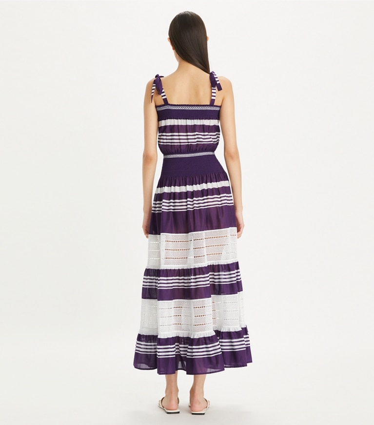 Tory Burch designer dresses Smocked Midi Dress in Deep Purple front