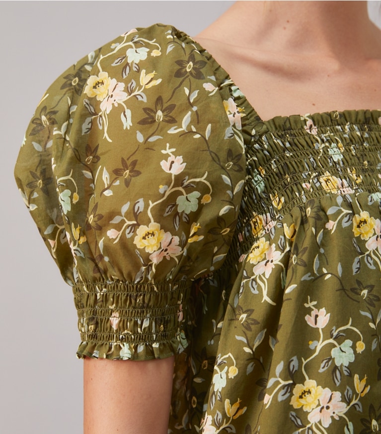 Tory Burch designer coverups Smocked Mini Dress in WALL FLORAL front