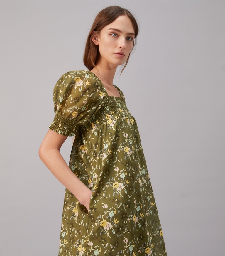 Tory Burch designer coverups Smocked Mini Dress in WALL FLORAL front