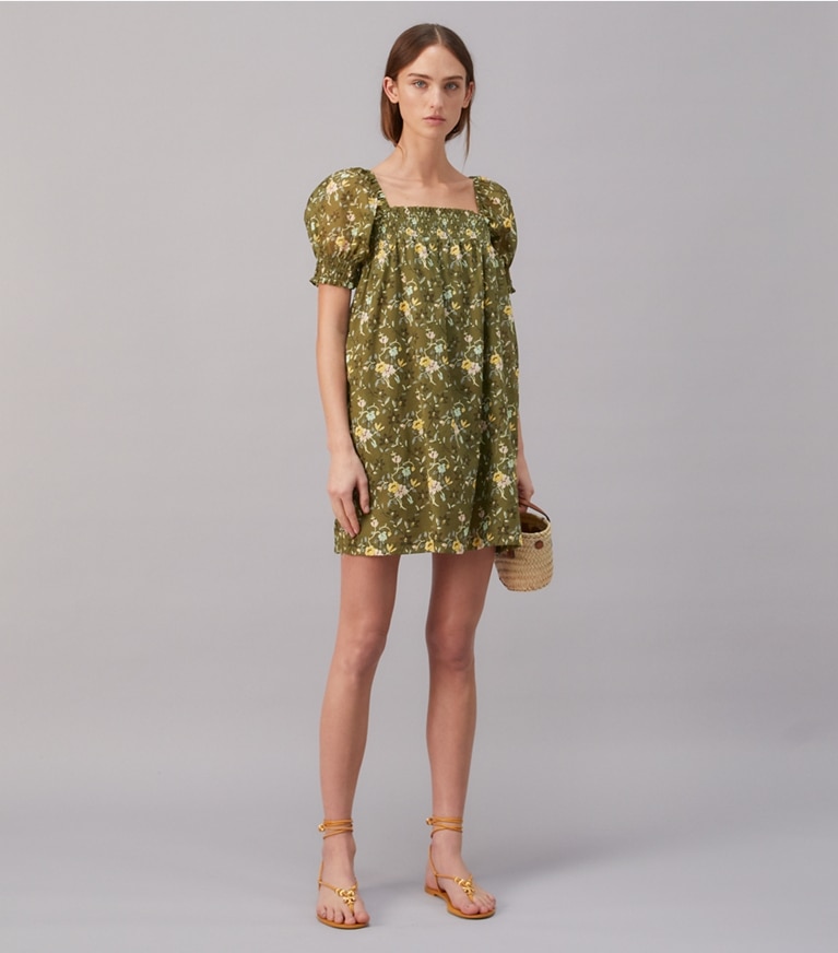 Tory Burch designer coverups Smocked Mini Dress in WALL FLORAL front