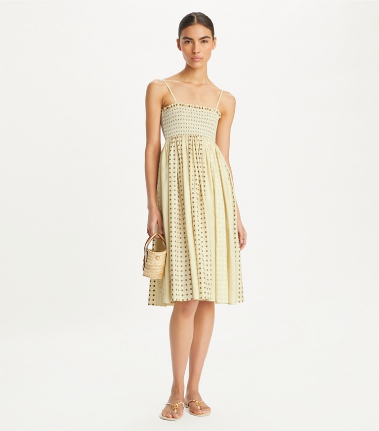 Tory Burch designer coverups Smocked Silk Dress in Cream Multi front
