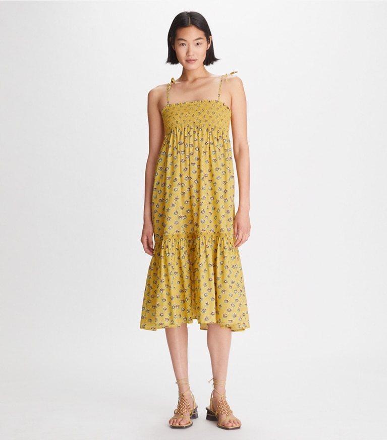 Tory Burch designer coverups Smocked Skirt in Yellow Garden Rose front