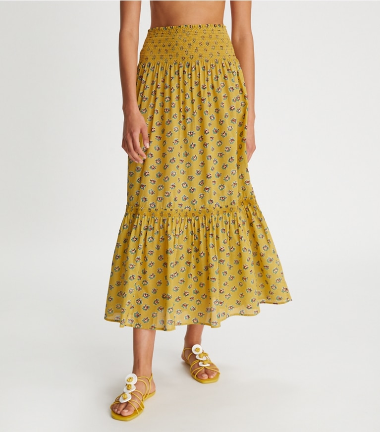 Tory Burch designer coverups Smocked Skirt in Yellow Garden Rose front