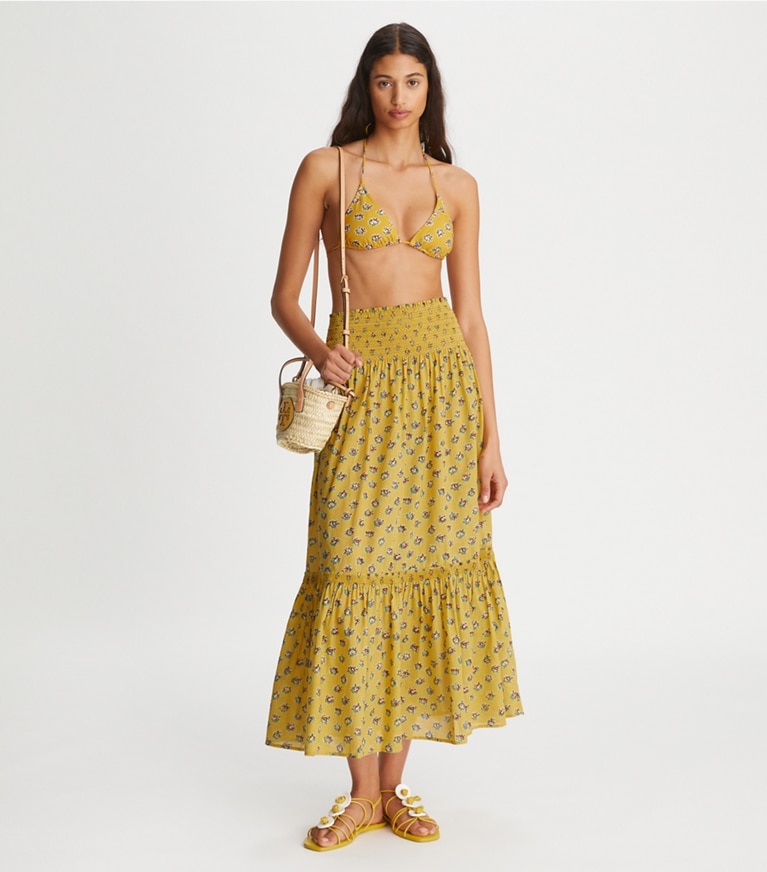 Tory Burch designer coverups Smocked Skirt in Yellow Garden Rose front