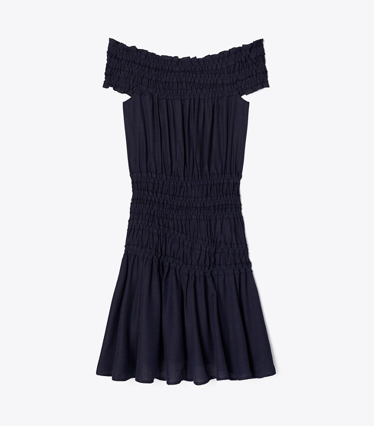 Tory Burch designer coverups Smocked Viscose Dress in Medium Navy front
