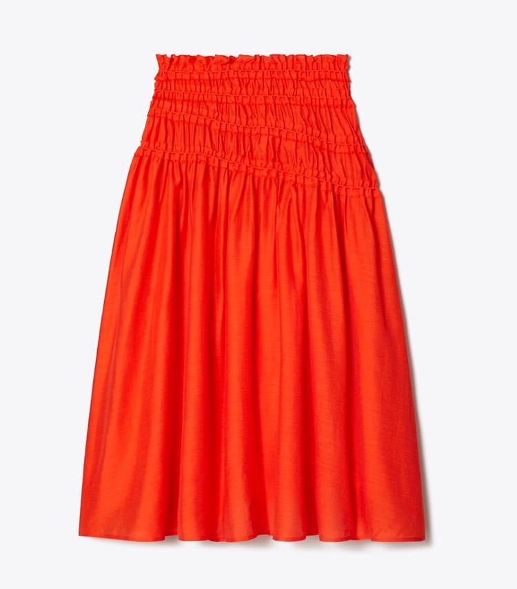 Tory Burch designer coverups Smocked Viscose Skirt in Deep Poppy front