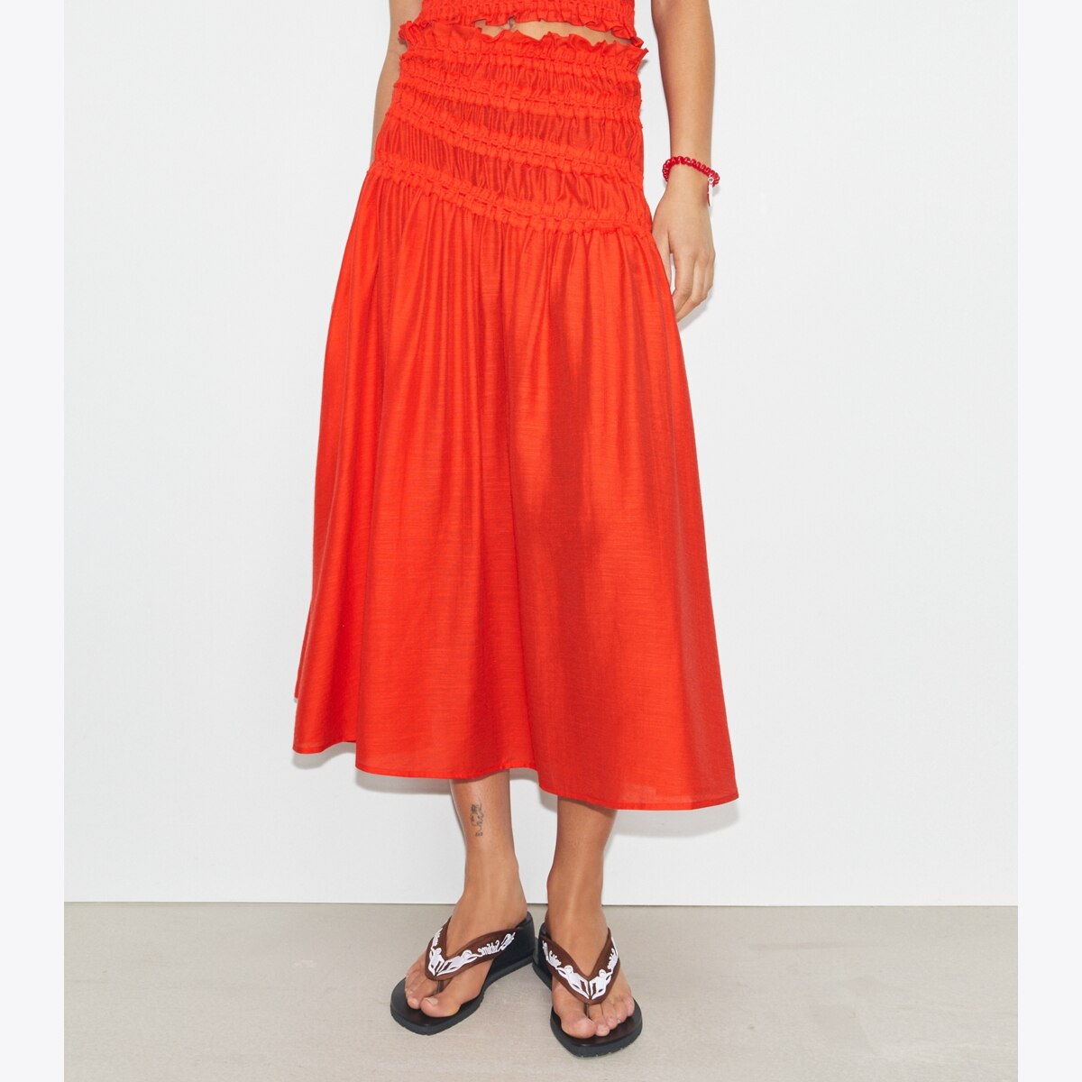 スカート TORY BURCH Brown Viscose Skirt Smocked Viscose Skirt: Women's Designer Coverups | Tory Burch