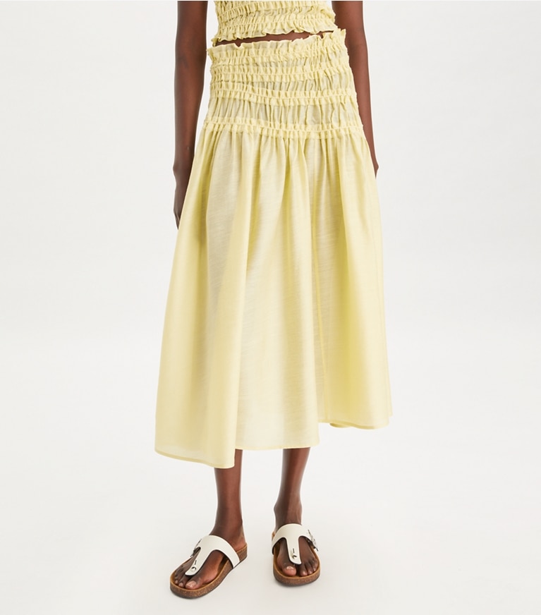 Tory Burch designer coverups Smocked Viscose Skirt in Lumen front