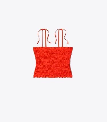 Tory Burch designer coverups Smocked Viscose Top in Deep Poppy front