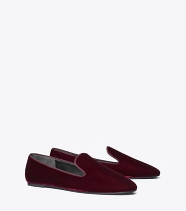 Tory Burch designer flats Smoking Slipper in DARK CARMINE angle