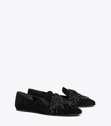 Tory Burch designer flats Smoking Slipper in PERFECT BLACK angle