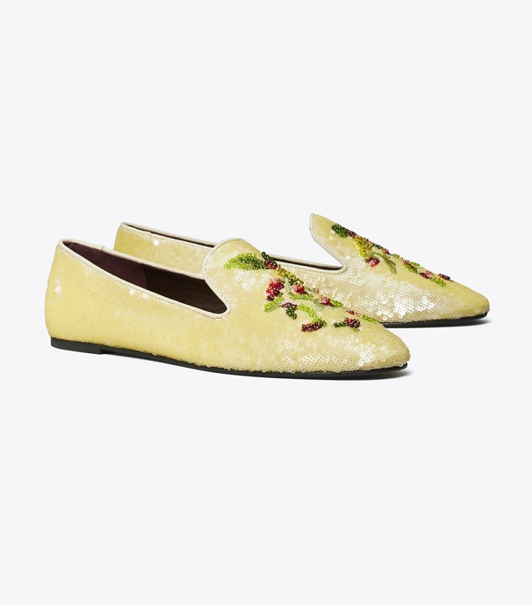 Tory Burch designer flats Smoking Slipper in BEIGE angle