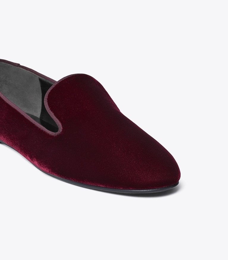 Tory Burch designer flats Smoking Slipper in DARK CARMINE angle
