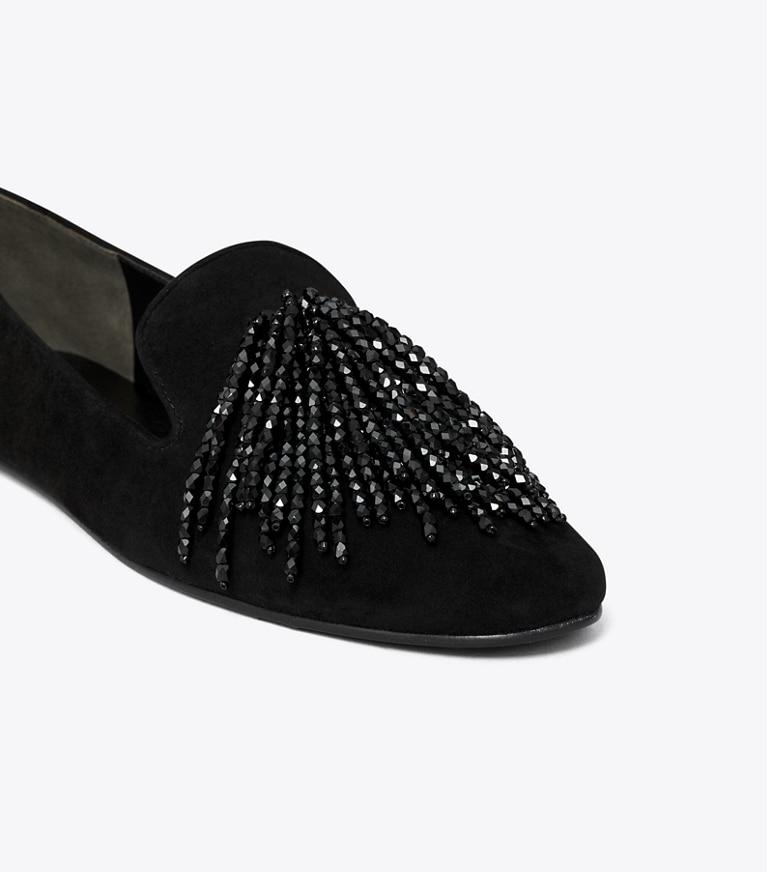 Tory Burch designer flats Smoking Slipper in PERFECT BLACK angle