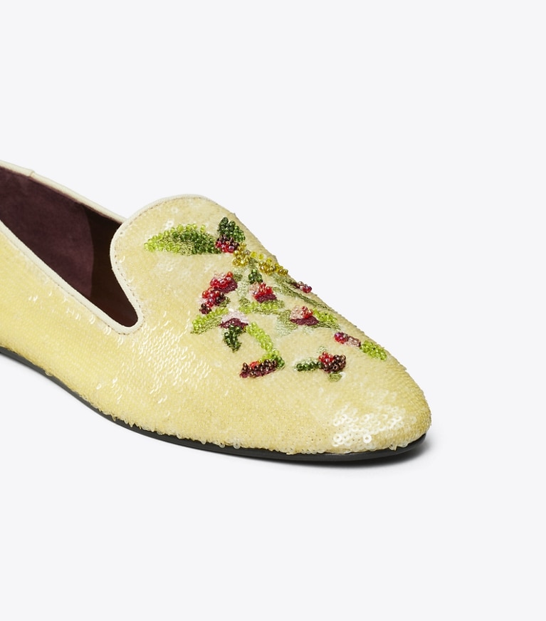 Tory Burch designer flats Smoking Slipper in BEIGE angle