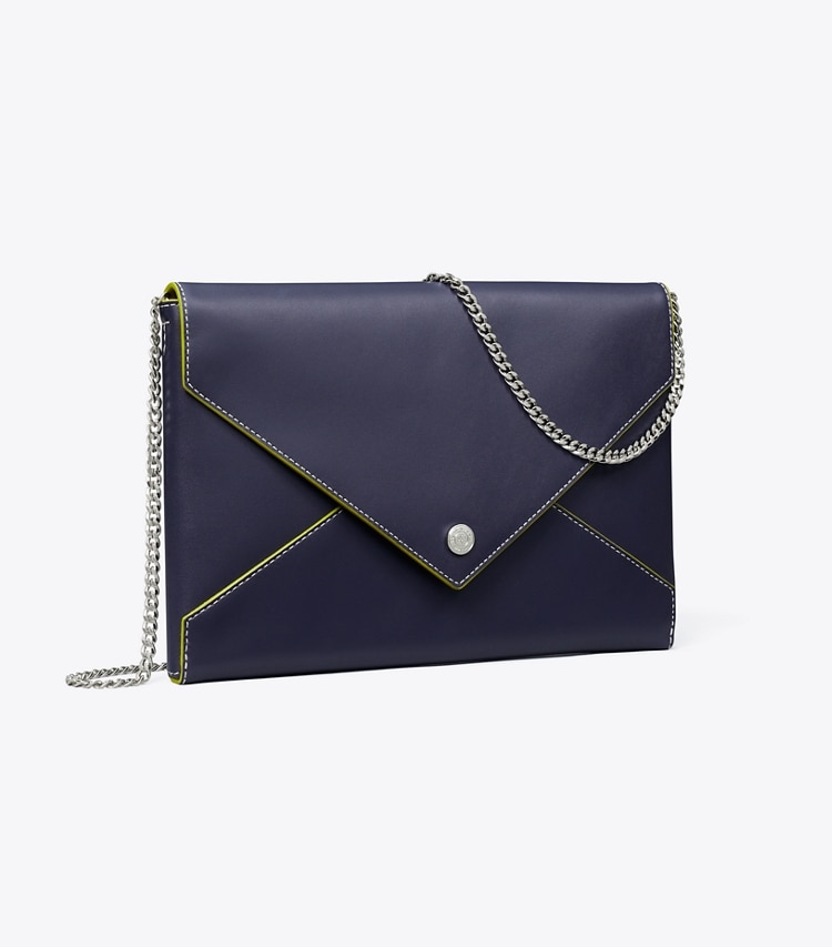 Tory Burch designer mini bags Smooth Leather Envelope Chain Pouch in Midnight angle