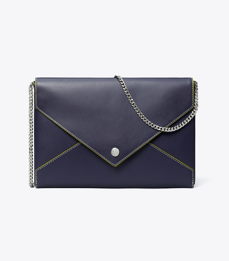 Tory Burch designer mini bags Smooth Leather Envelope Chain Pouch in Midnight angle