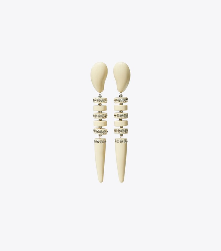 Tory Burch designer earrings Snake Earring in Ivory / Crystal front