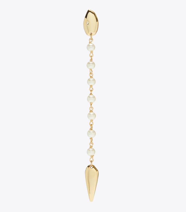 Tory Burch designer earrings Snake Linear Earring in Tory Gold / Pearl detail