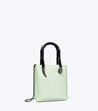 Tory Burch designer crossbody bags Snake Mini Tote Bag aus Satin mit Henkel in Mint angle
